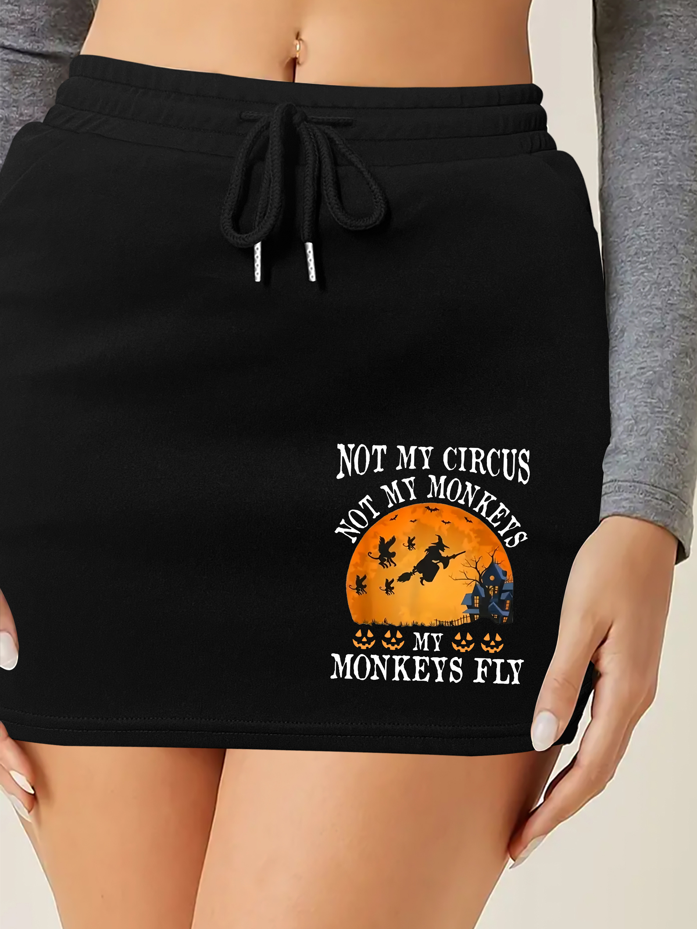 chic halloween witch print drawstring mini skirt pockets Temu