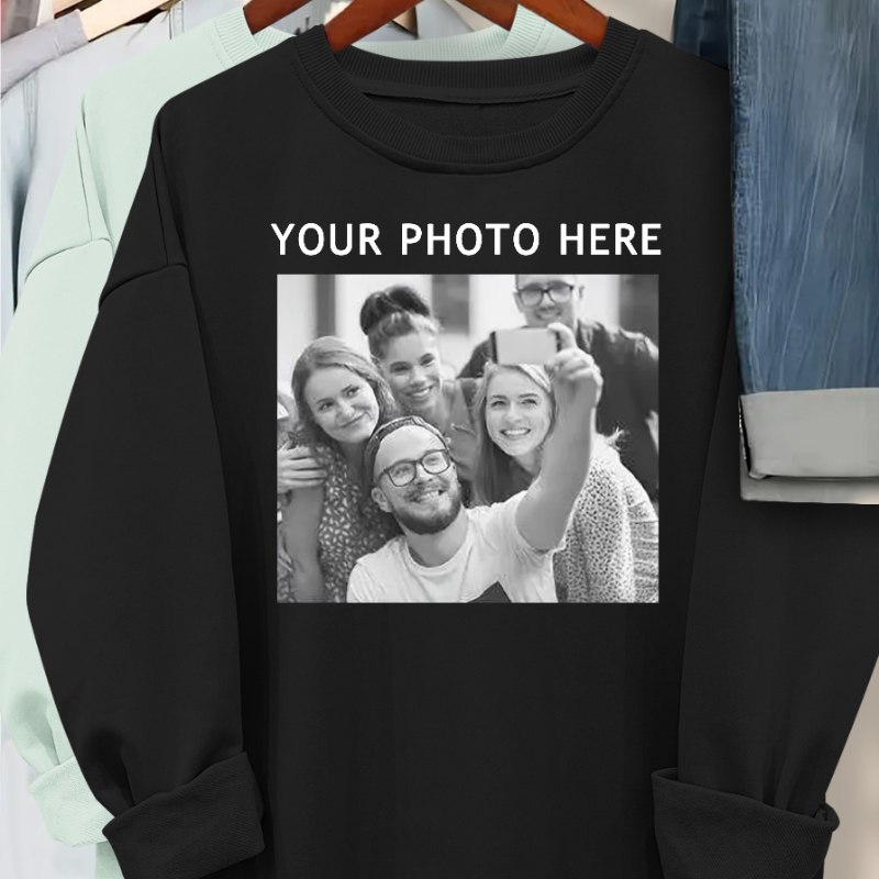 

Customized Picture Print Pullover Sweatshirt, Casual Long Sleeve Crew Neck Sweatshirt For Fall & Winter, Women's Clothing