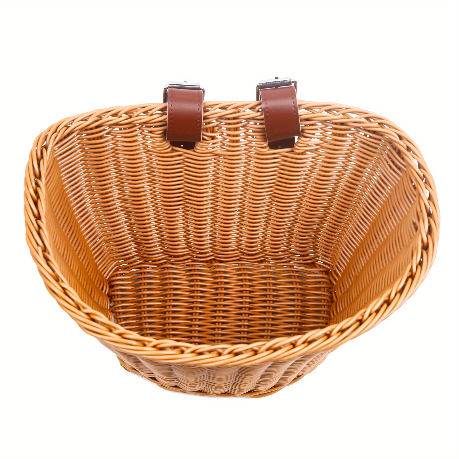 

Waterproof Brown Bike Basket With Adjustable Leather Straps - Hand-woven, Front Handlebar Storage For Outdoor Cycling