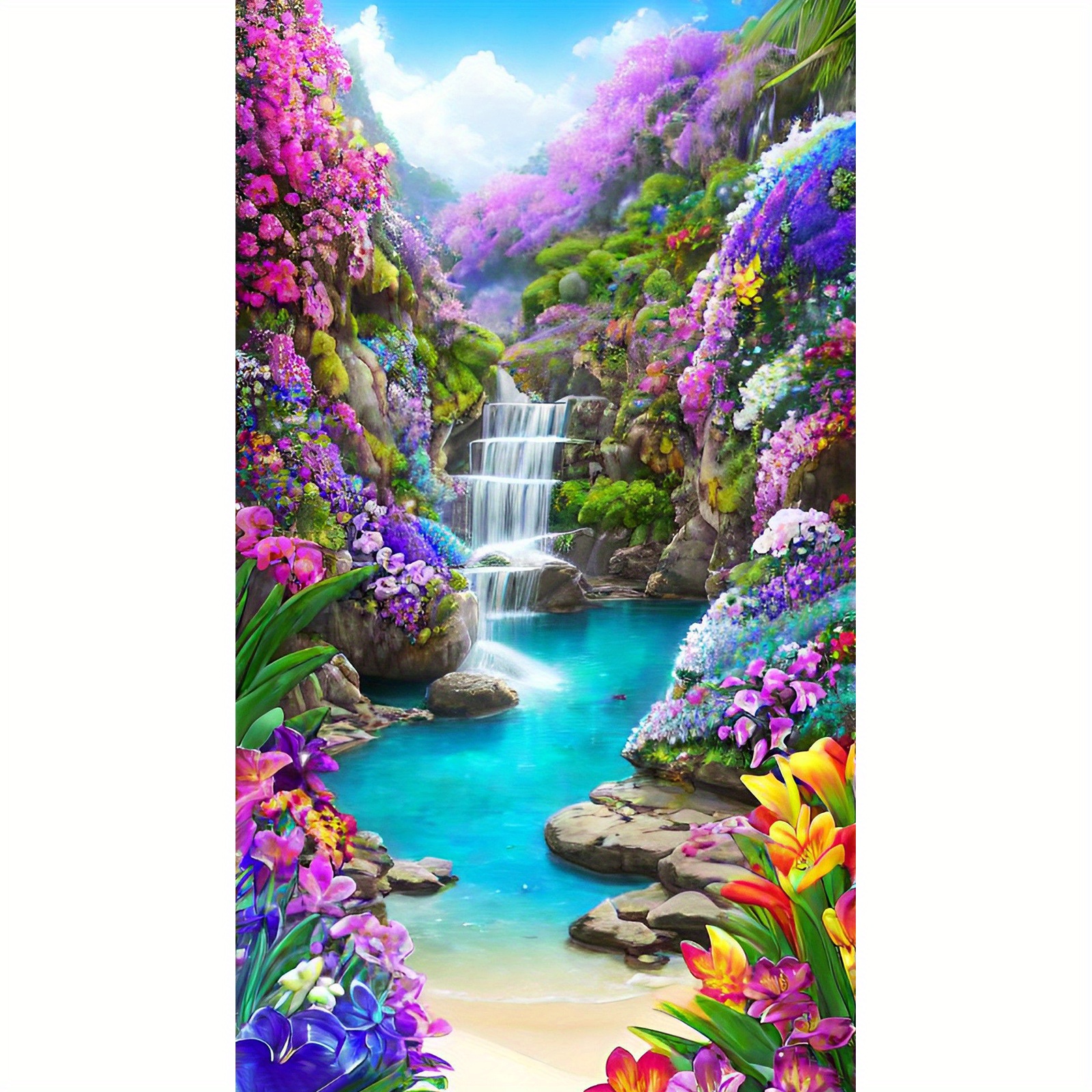 

1pc 5d Diy Diamond Painting Kit, Round Diamond Landscape Art - Waterfall Scenery Canvas, Rhinestone Embroidery Craft, Home Wall Decor 15.75x27.56 Inches, Art Craft With Landscape Theme