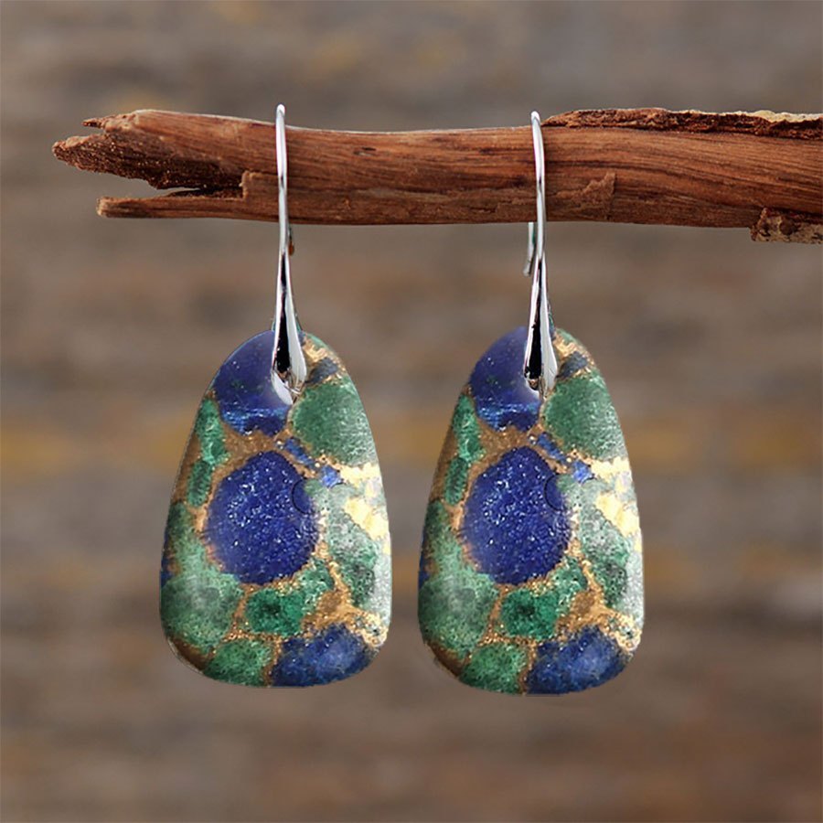 

2pcs Retro Bohemian Blue Green Turquoise Like Resin Dangle Earrings For Men And Women