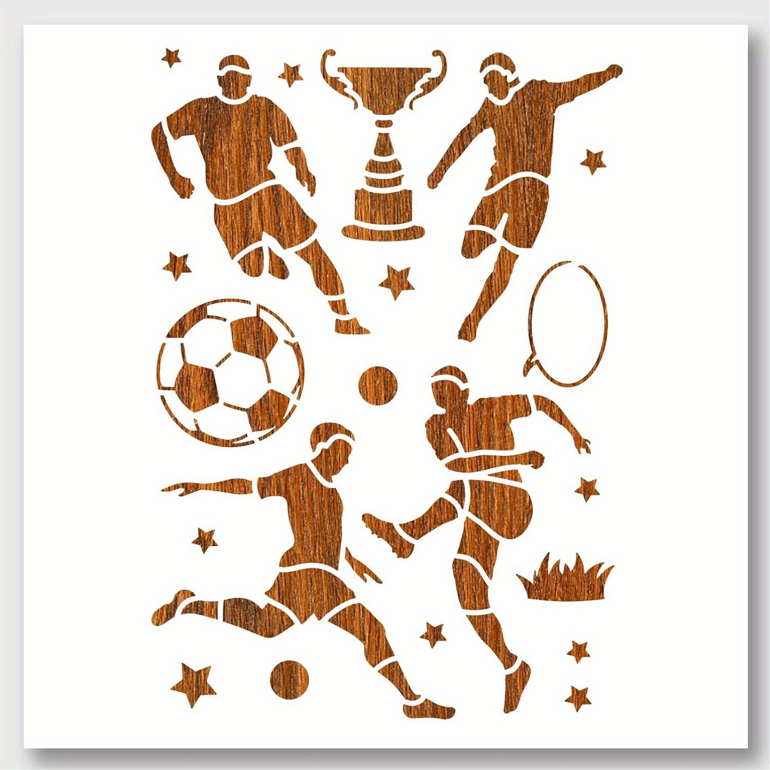 Football Players Stencil, 11.7×8.3 Inch (29.7×21cm) Hollow Out Drawing Painting Template Reusable Diy Art And Craft Stencils For Fabric, Paper, Walls, Canvas, Floor