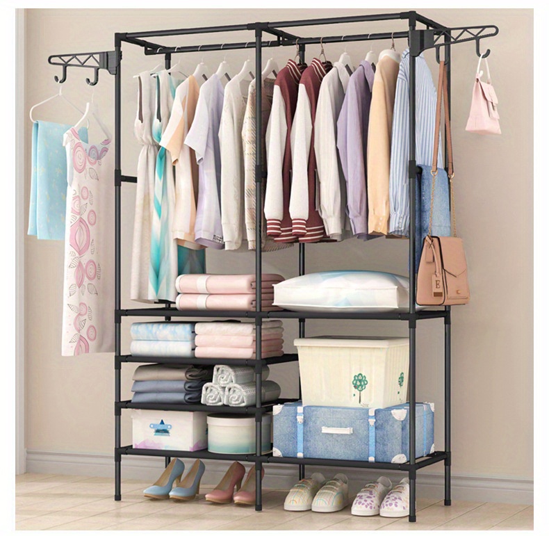 popular   multifunctional double row clothes rack large freestanding metal garment organizer with 10 shelves for bedroom details 0