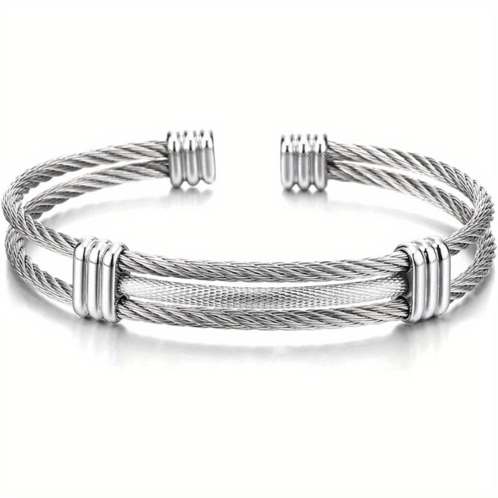 

Men Women Stainless Steel Twisted Cable Adjustable Cuff Bangle Bracelet
