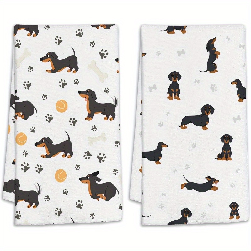 

Dachshund Paw Print Kitchen Towel Set: 2 Pieces, 18x26 Inches, Absorbent, Soft, Machine Washable, Perfect For Cooking And Baking