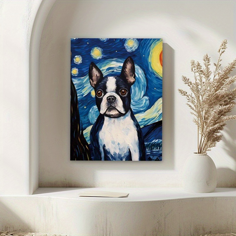 

Starry Night Boston Terrier Portrait - Premium Thick Canvas Wall Art, 12"x16", Perfect Gift For Dog Lovers & Boston Terrier Enthusiasts