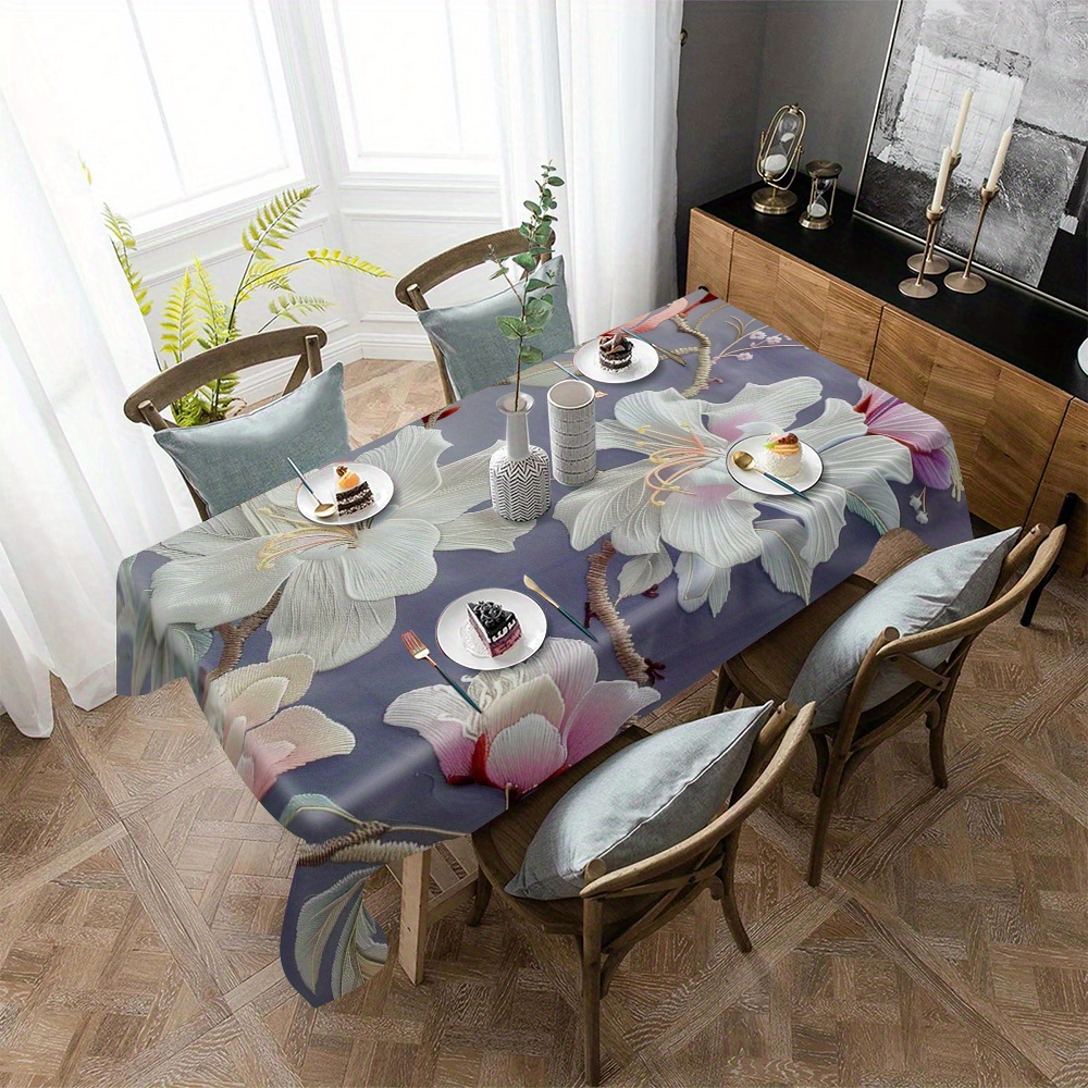 

1Pc Nappe Florale Gris-Violet Étanche et Résistante à l'Huile - Parfaite pour la Salle à Manger, le Bureau et la Décoration de la Maison Nappe Étanche