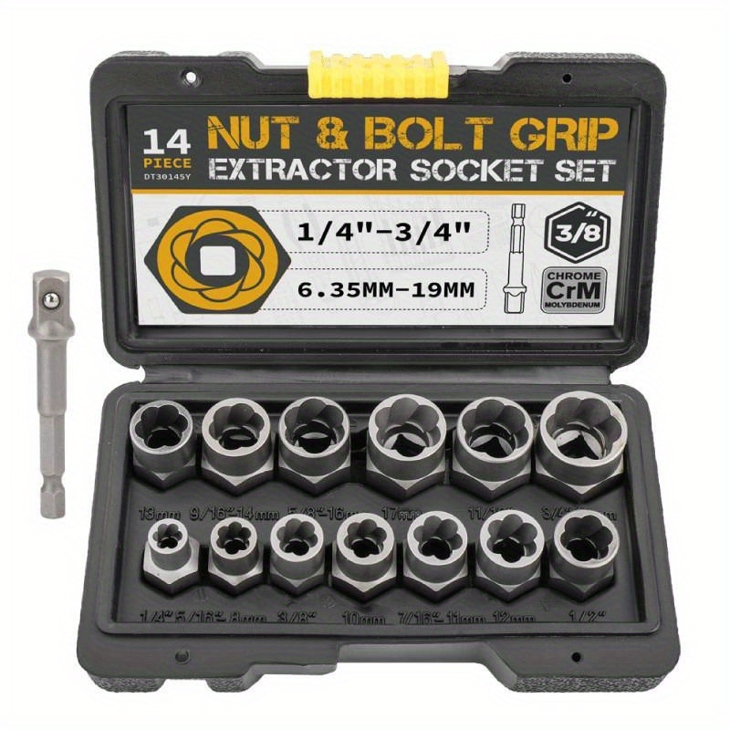 TEMU Drive Impact Nut Extractor Set Remover Kit Twist Socket Tool Set With A Hex Drive Socket Adapter