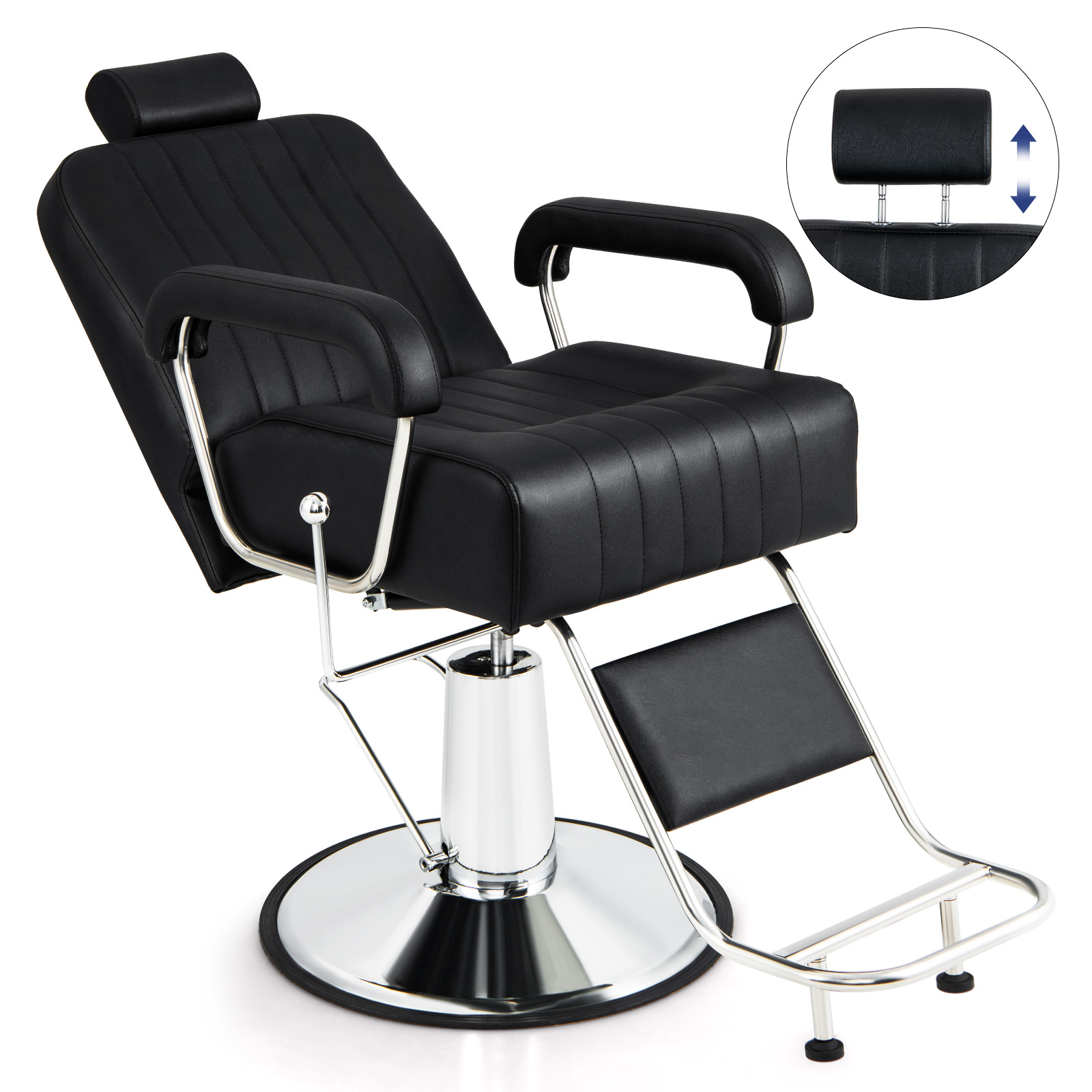 

Safstar Adjustable Barber Chair Hydraulic W/ Reclining Backrest & 360°swivel