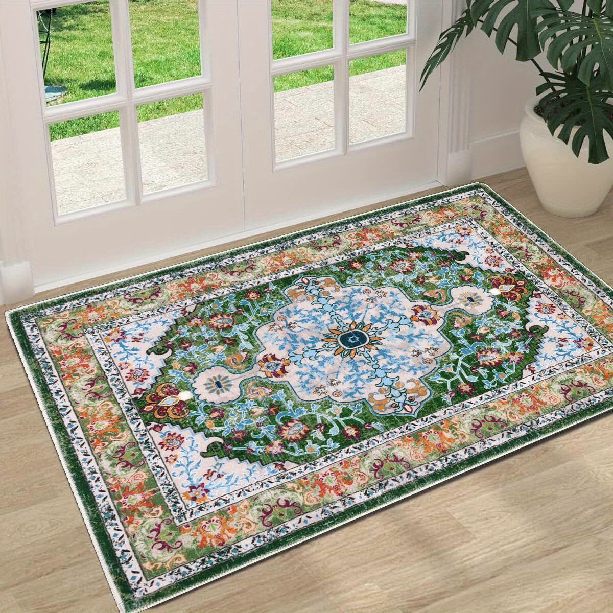 

Washable Boho Area Rug Small Entryway Rug Soft Non-slip Vintage Doormat For Indoor Front Door Rug Carpet For Kitchen Bathroom Bedroom