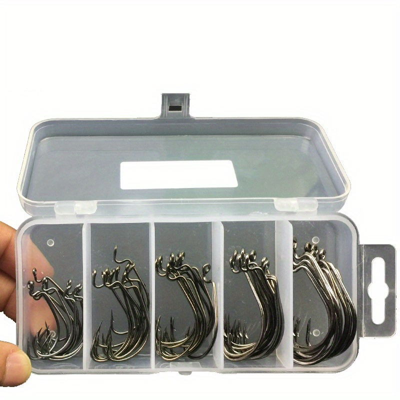 TEMU 100pcs Barbed High Carbon Steel Sharp Fishing Hooks Set, For Freshwater Saltwater