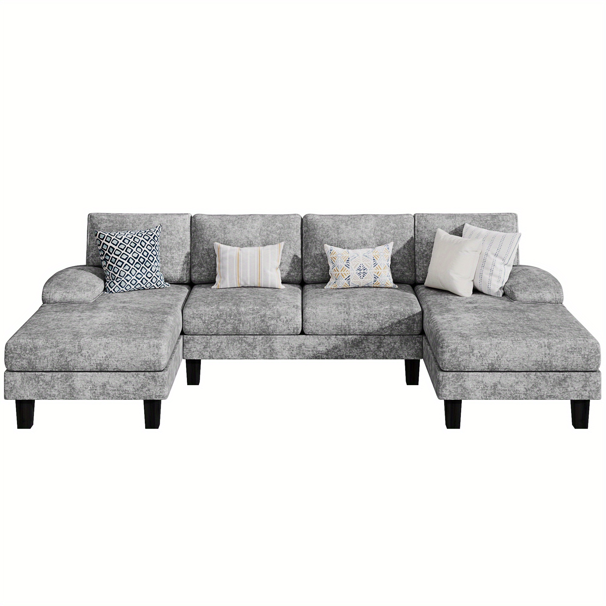

Convertible Sectional Sofa Couch, Modern Fabric U-shaped Living Room Furniture Set, 4-seat Sectional Sleeper Sofa With Double Chaise & Memory Foam