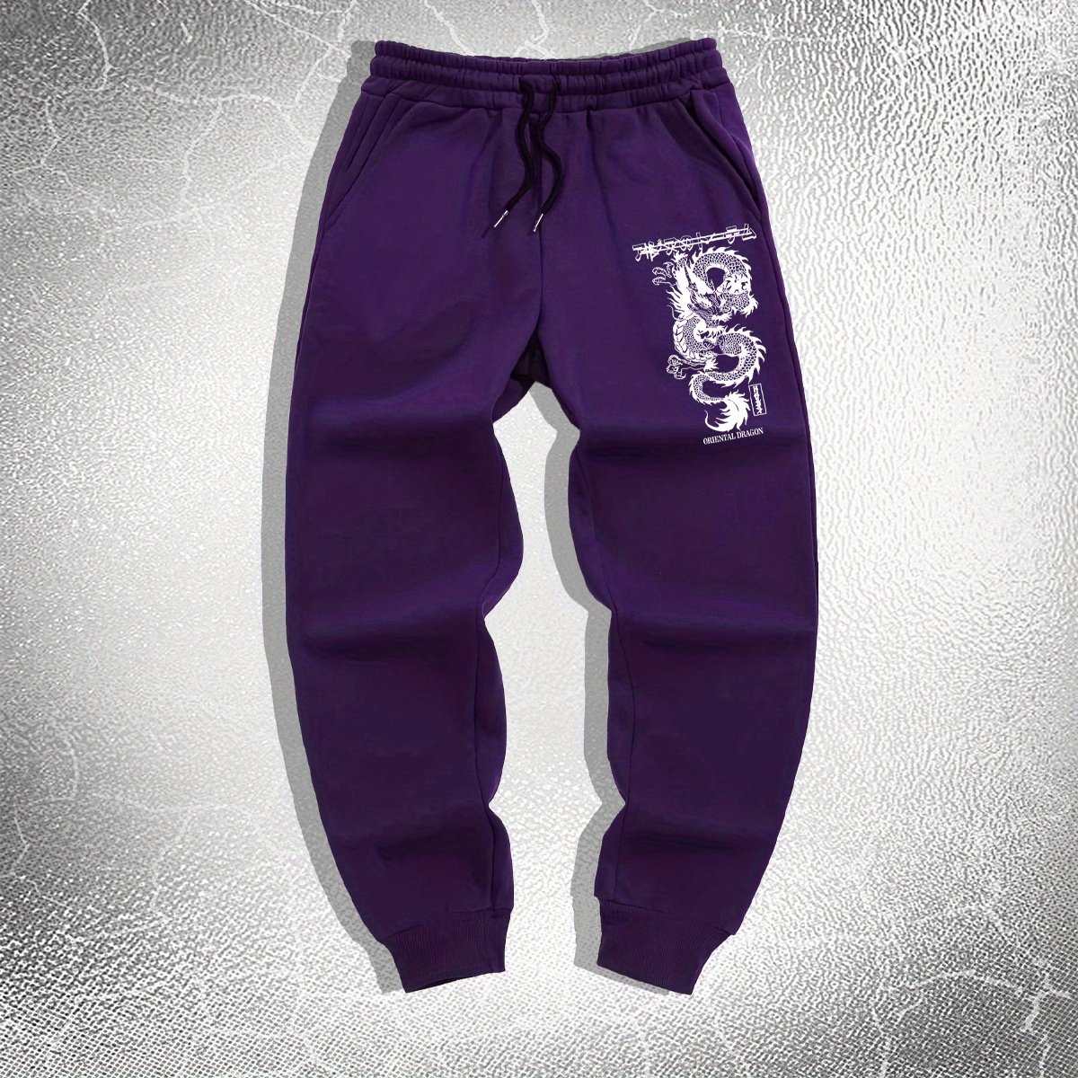 

Men's Dragon Print Joggers - Casual & Sporty Sweatpants With Drawstring, Polyester , Fall/winter