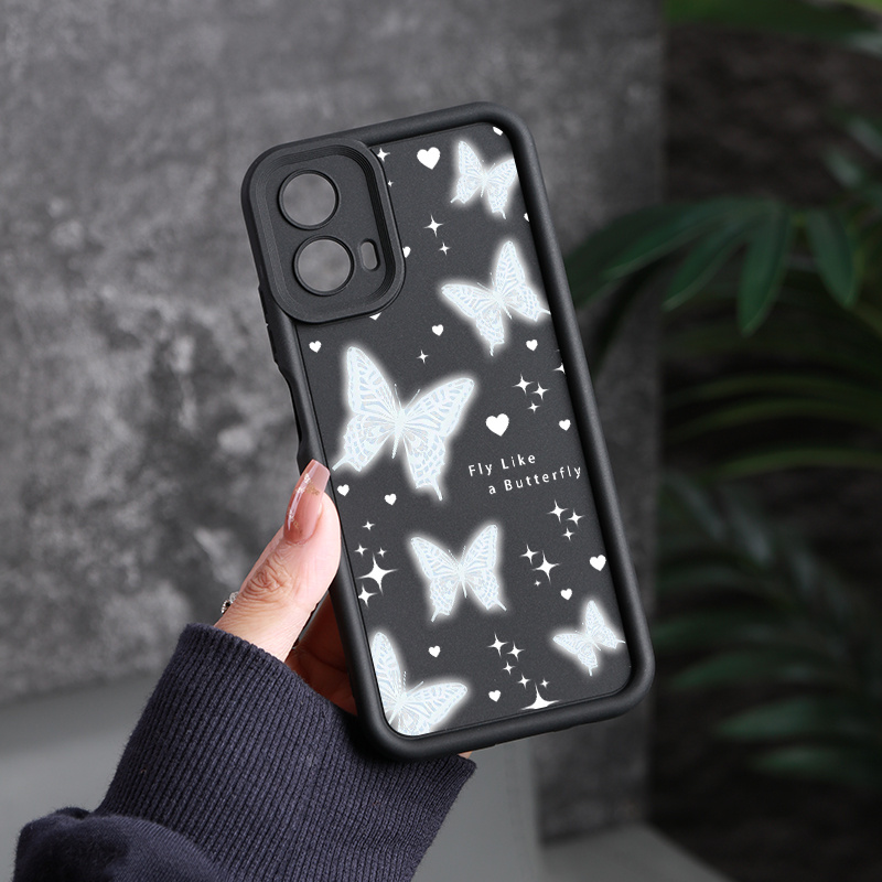 TEMU Phone Case - Elegant New Protective Case For For Motorola Models Featuring A White Design On A Black Background, Designed To Against Shocks And