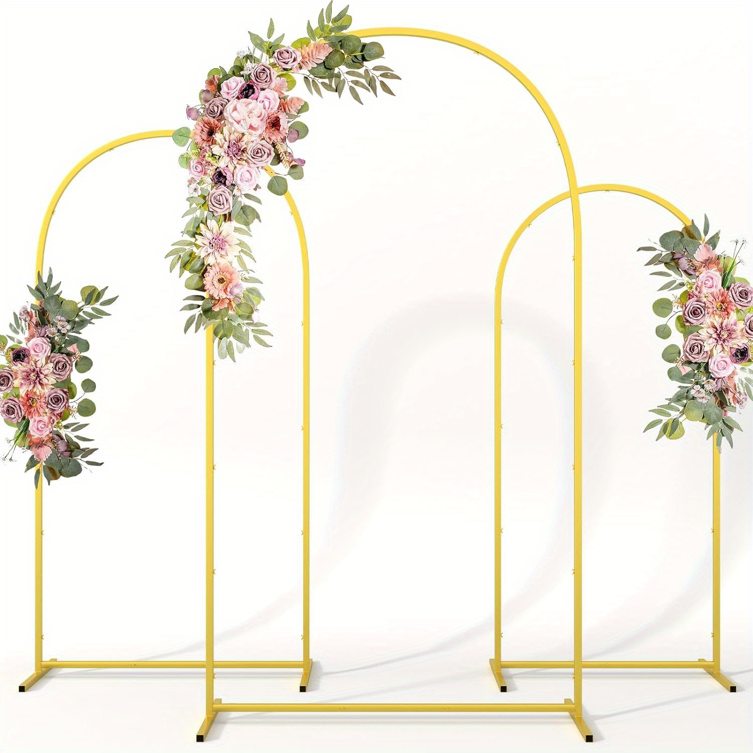 

Metal Arch Backdrop Stand 7.3ft& 6.6ft& 6.6ft Set Of 3, Wedding Arch Backdrop Stand For Wedding Ceremony Baby Shower, Outdoor Indoor Birthday Party, Garden Floral Balloon Arch Decoration, Gold