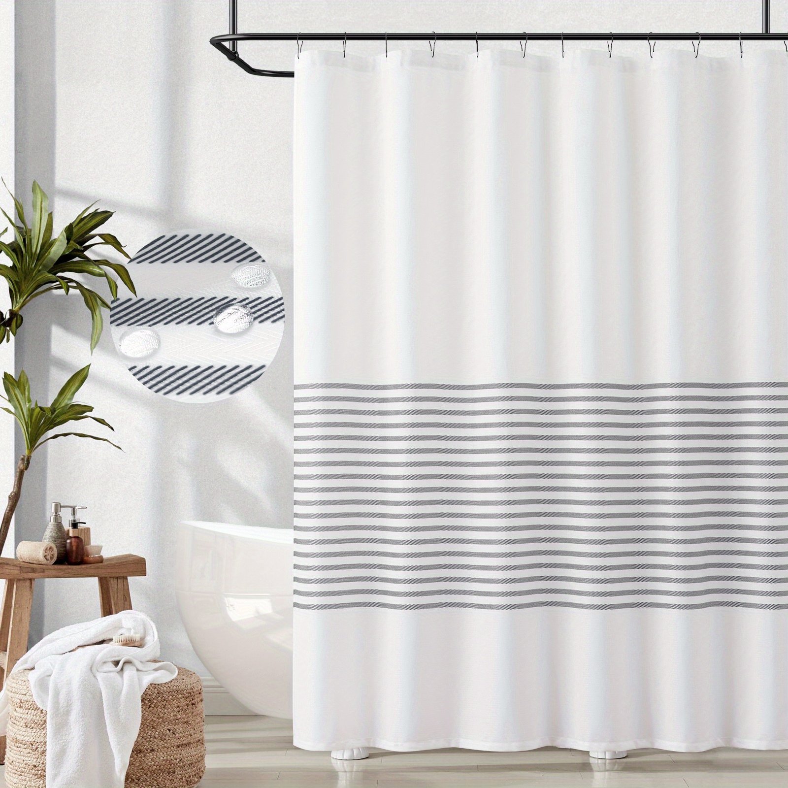 

Jinchan White Shower Curtain With Stripes Waterproof Fabric Shower Curtain For Bathroom Modern Neutral Farmhouse Shower Curtain 70x72 Inches With Hooks Shower Curtains Set Dorm