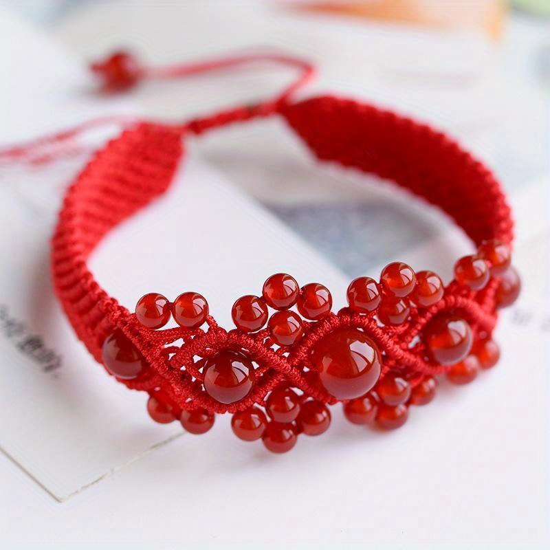 

Exquisite Ethnic Style Handmade Woven Bracelet Natural Red Agate Red Rope Bracelet Couple's Best Friend Fashion Accessory