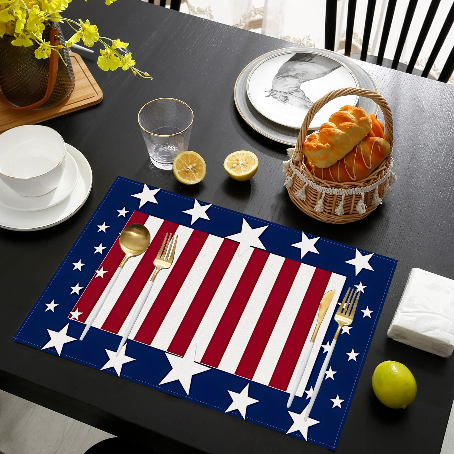 

4/6pcs Placemats, 4th Of July Decorations Placemats Memorial Day American Stars And Stripes Place Mats Patriotic America Freedom Independence Day Decor