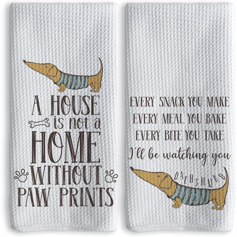 

2-piece Dachshund Kitchen Towels Set, Contemporary Style Polyester Blend Dish Cloths, Woven Floral Theme Hand Saucer Towels, Super Soft, Machine Washable, 18x26 Inches, Decorative Paw Prints Design