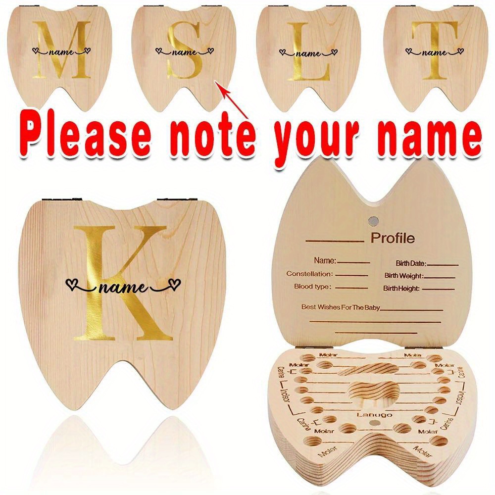 

Customized Name Wooden Tooth Keepsake Box, Durable Willow Material, Teeth Saver Case Organizer, Compatible With 20 Tooth Slots, Umbilical Cord Holder, Diy Customizable Letters