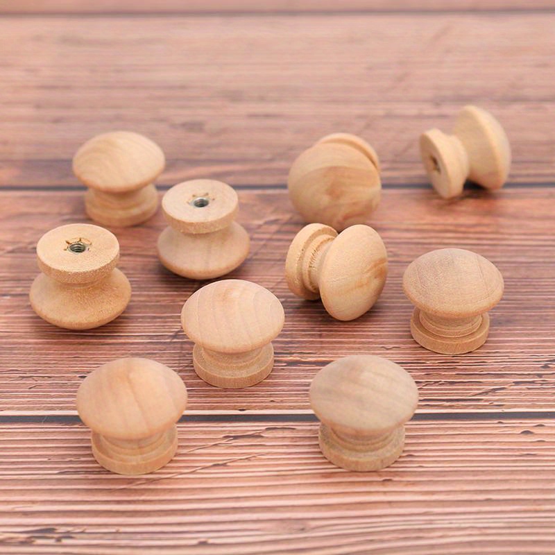 

10pcs Unfinished Solid Wood Round Mushroom Knobs, 24mm - Smooth Natural For Drawers & Cabinets, Crafting Handles