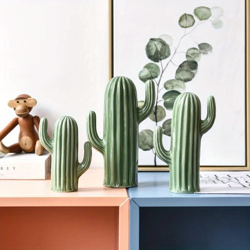 

Nordic Style Ceramic Cactus Ornaments: Living Room Desktop Decor, Green Plant Figurines, Home Decoration