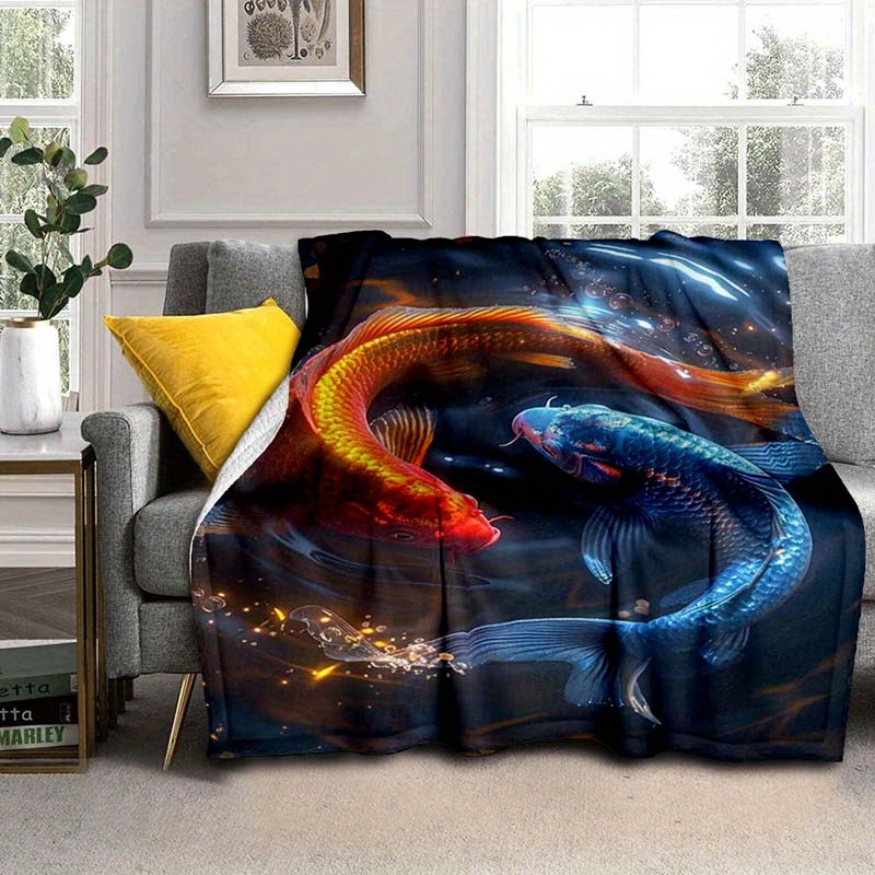 

Soft & Cozy Koi Fish Throw Blanket - Perfect For Sofa, Bed, Picnic, Travel, And Office Naps - Machine Washable Polyester