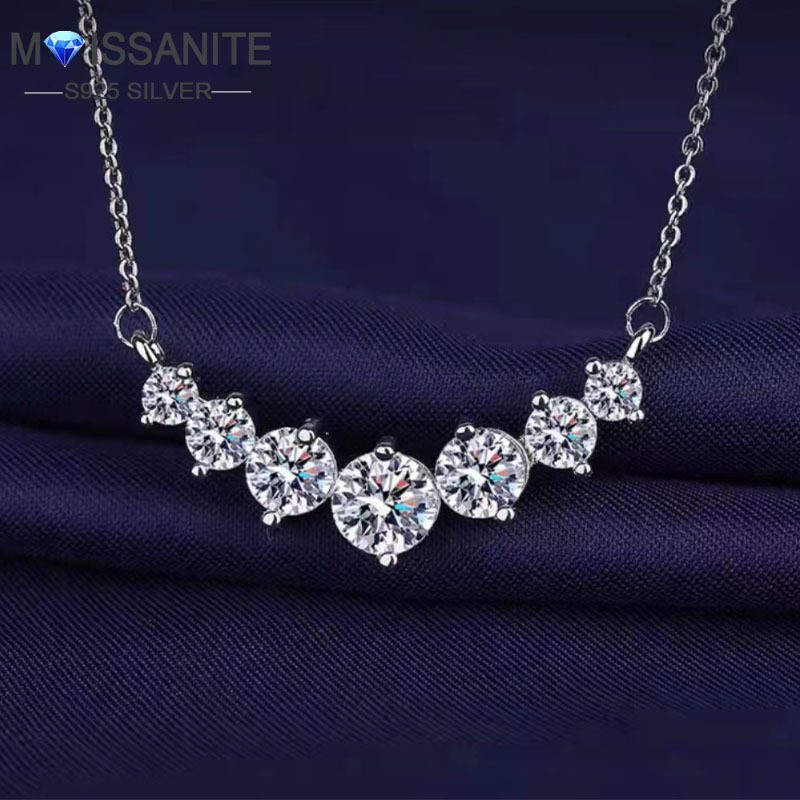 

1pc 925 Sterling Silver 2.8ct Moissanite Seven-star Row Necklace, Fashion Trendy Design Sense Creative Dainty Sweet Elegant Necklace
