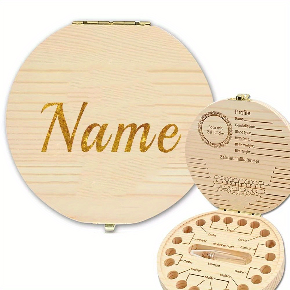 TEMU Customized Name Wooden Tooth Box Lost Teeth Saver Case Organizer Durable Keepsake Cord Box Holder For 20 Corresponding Multifunctional Souvenir