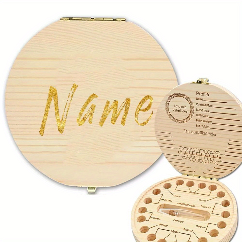 TEMU Customized Name Wooden Tooth Box Lost Teeth Saver Case Organizer Durable Keepsake Cord Box Holder For 20 Corresponding Multifunctional Souvenir