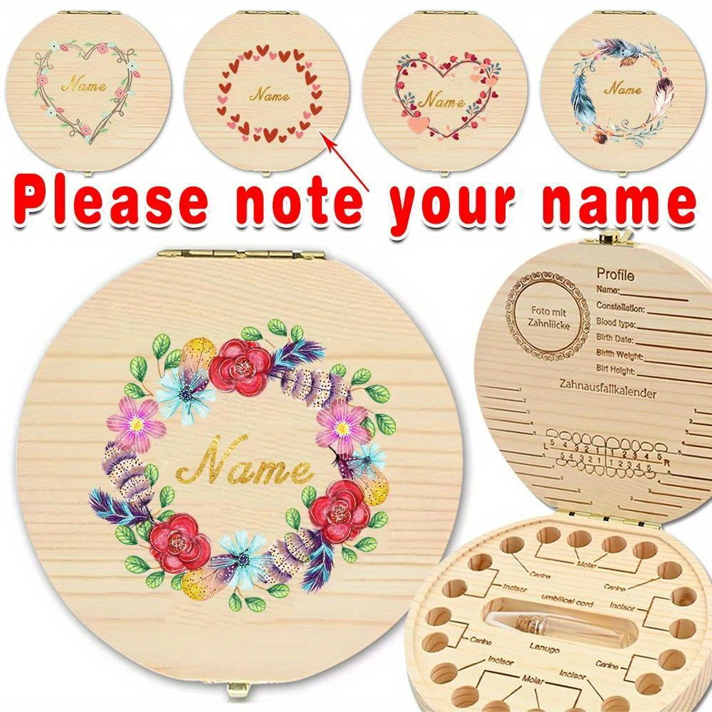 

Name Wooden Tooth Box: Organizer, Keepsake, Box , For 20 Corresponding Multifunctional , Recording Information Name, Customizable, Personalized Diy, Any Letter