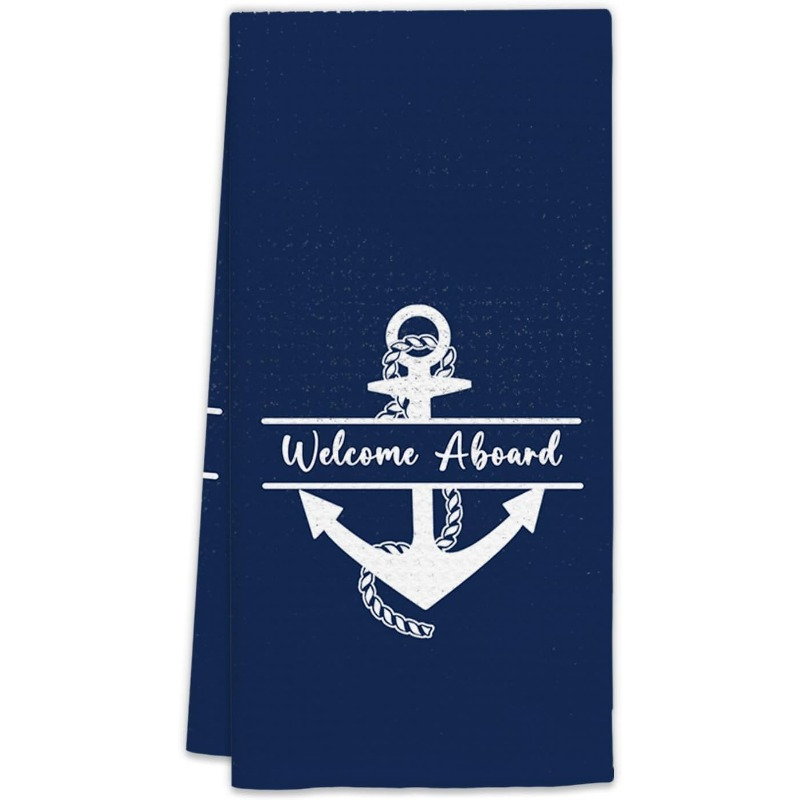 

Nautical Welcome Polyester Blend Hand Towel - Woven, Super Soft, Machine Washable, Coastal Theme Oblong Dish Cloth - Contemporary Style For Bathroom And Kitchen Decor (18x26 Inches)