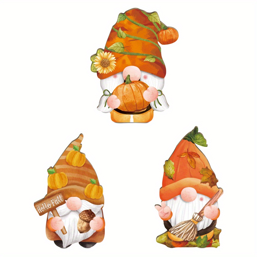 Putuo Decor 3pcs Gnome Shaped Wooden Table Decoration, Welcome Autumn, Desk Ornament For Home, Farmhouse, Office, Cafe, Coffee Shop, Gifts For Thanksgiving