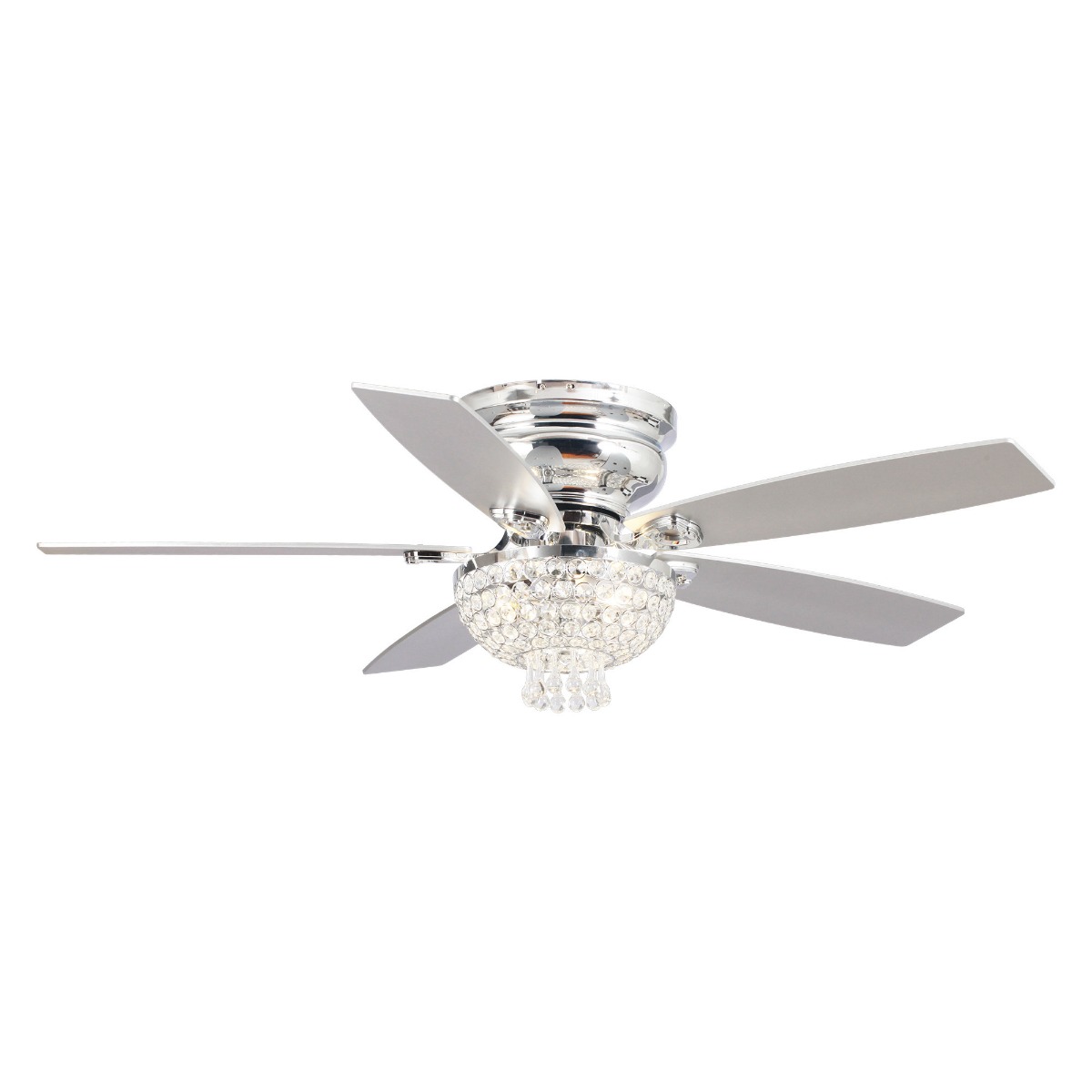 

52-inch Chrome Finish Ceiling Fan With 5 Blades And Crystal Chandelier, Remote Control Included, Modern Style Indoor Lighting Fixture