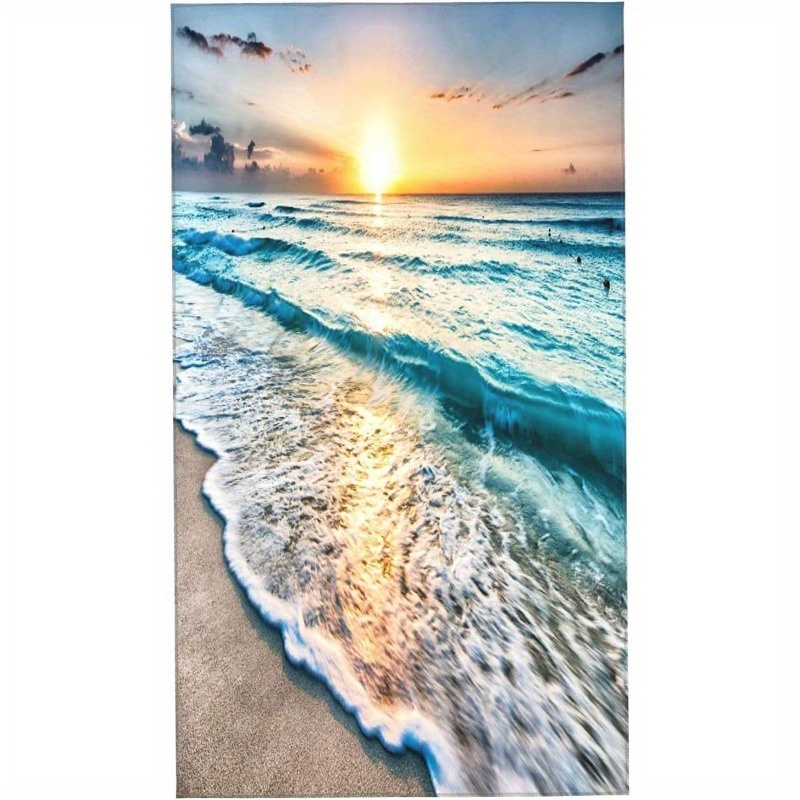 

1pc Super Soft Polyester Blend Hand Towel, Woven Contemporary Style, Coastal Ocean Waves Scenery, Highly Absorbent Face Towel For Hotel Spa, Machine Washable, 18x26 Inches