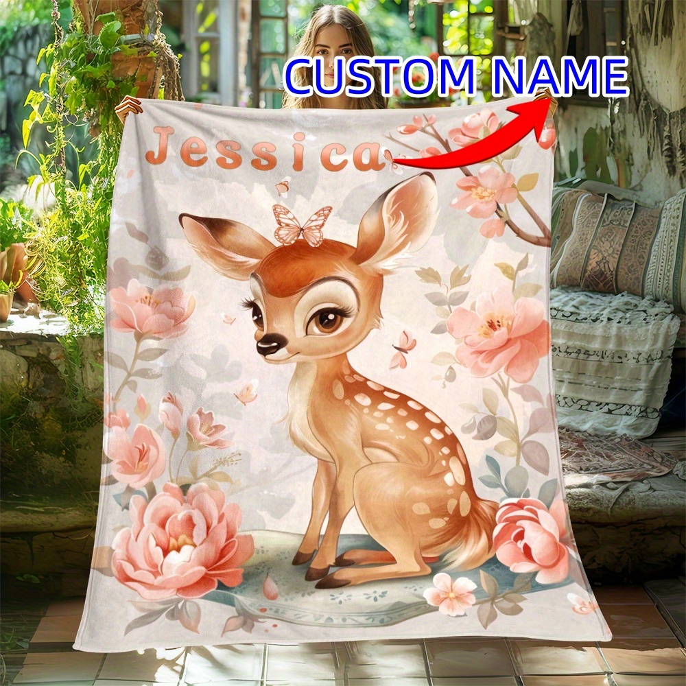 

Personalized Deer Soft Flannel Throw Blanket - Custom Name, Lightweight & Warm For Couch, Bed, Travel, Camping | , Machine Washable | Multiple Sizes