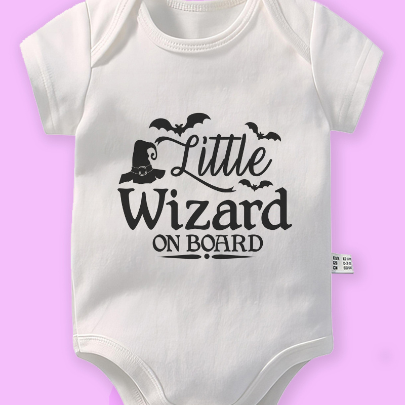 

little Wizard On Board" Print Onesie, Baby Girls' Bodysuit, Soft & Comfy Cotton Short Sleeve Summer Baby Clothes