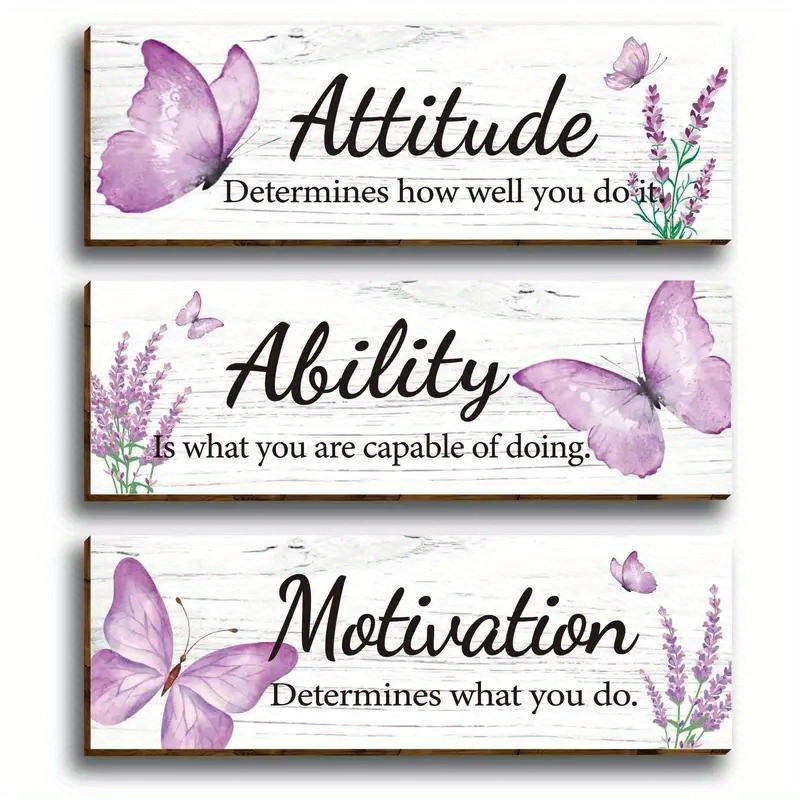 

3pcs Inspirational Butterfly Wall Decor Signs, Attitude, , Wooden Plaques, Educational Classroom Decor, Encouragement Office For Home, Teens, Adults