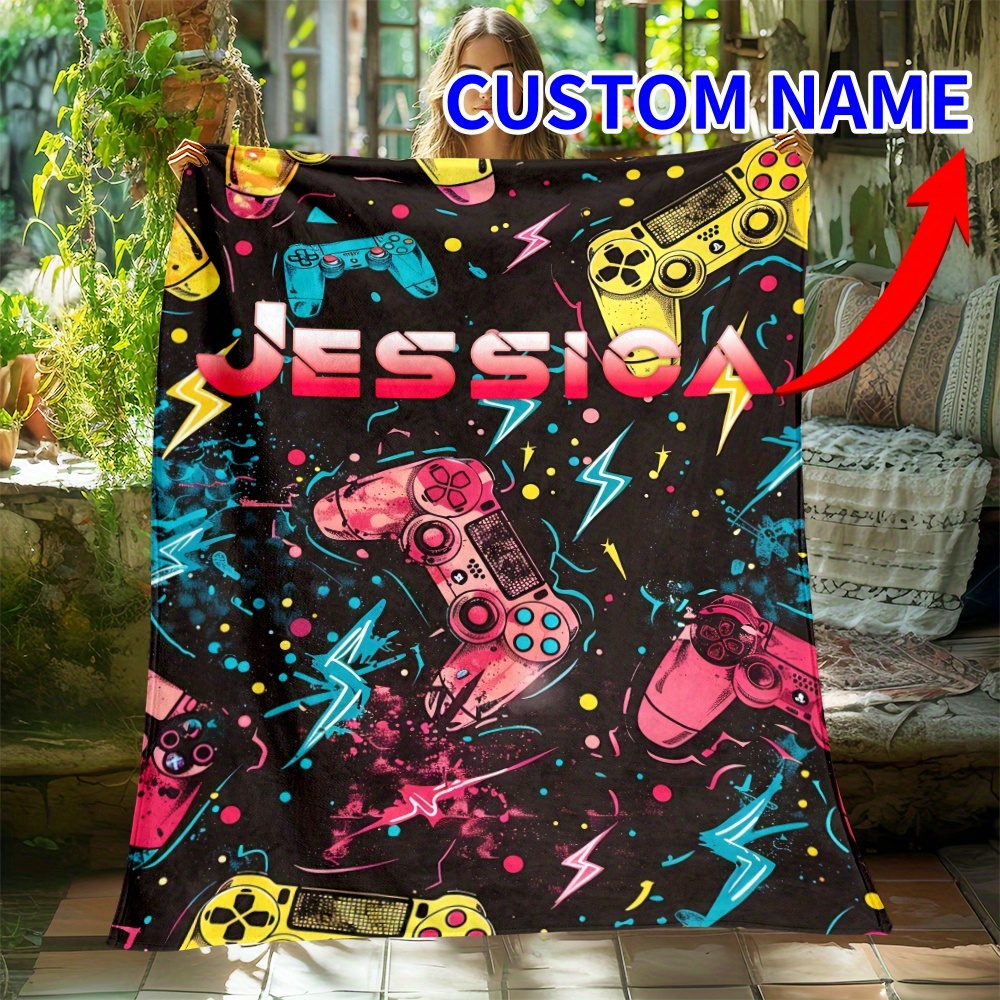 

Custom Gamer Name Soft & Warm Flannel Throw Blanket - Lightweight, Durable For Couch, Bed, Travel, Office, Camping | Personalized Game Controller Design | Machine Washable