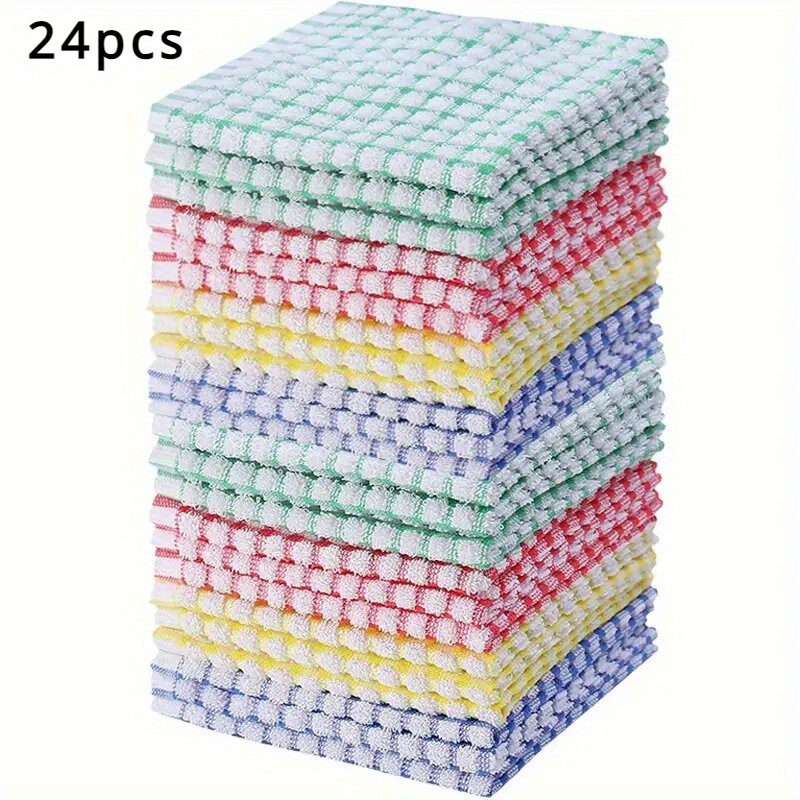 

6/12/24pcs, Cotton Checked Dish Towels, Assorted Colors, Absorbent Cleaning Cloths, Kitchen Towels, Washing Tools, Reusable Dishcloths, Tea Towels, Contemporary Style