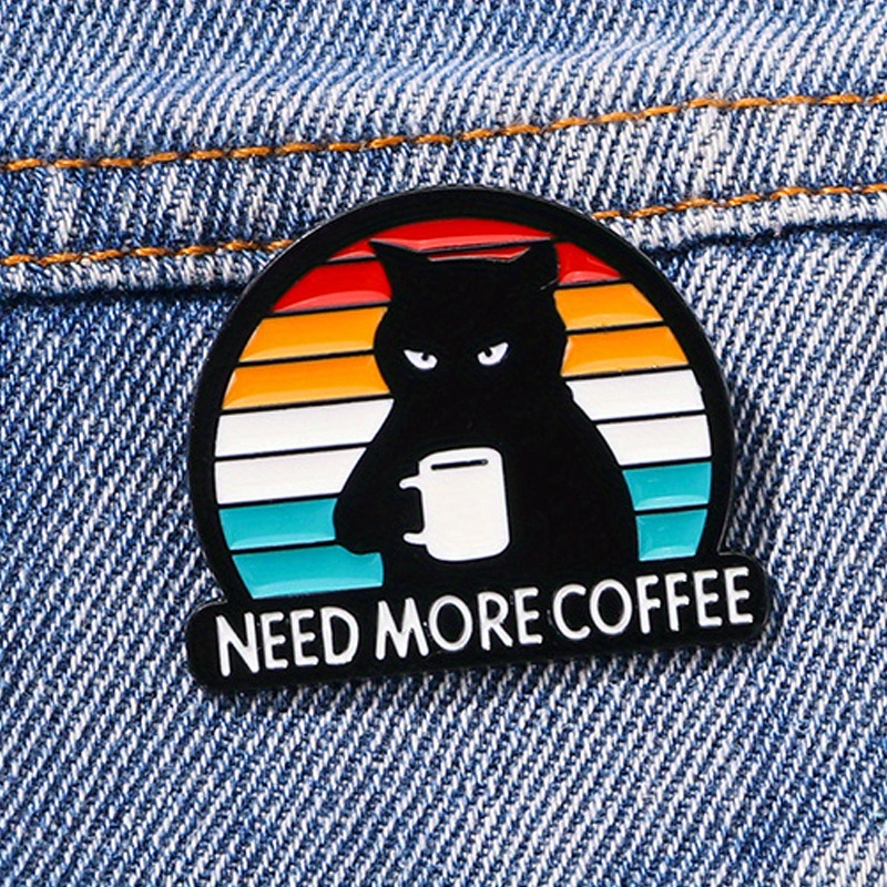 

Coffee" Humorous Black Cat Acrylic Brooch Pin - Novelty Accessory For Backpacks, Jeans & T-shirts