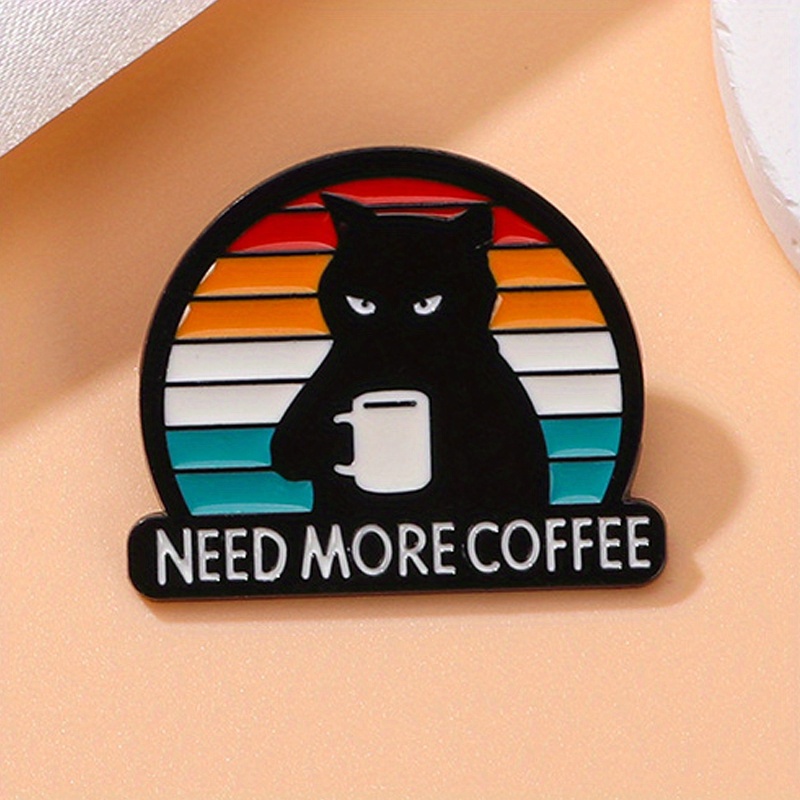 Coffee" Humorous Black Cat Acrylic Brooch Pin - Novelty Accessory For Backpacks, Jeans & T-shirts