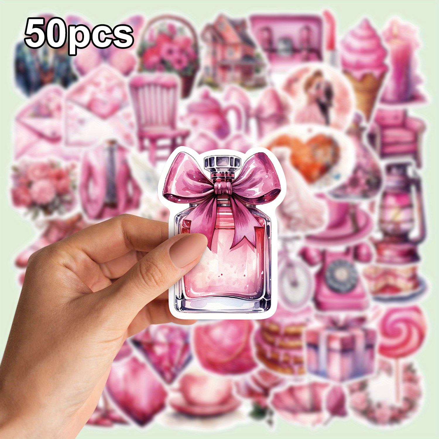 50pcs/pack Pink Flower Lipstick Cake Waterproof Motorcycles Stickers For Car Laptop Phone Case Luggage Water Bottle Cup Skateboard Car Additions Stickers