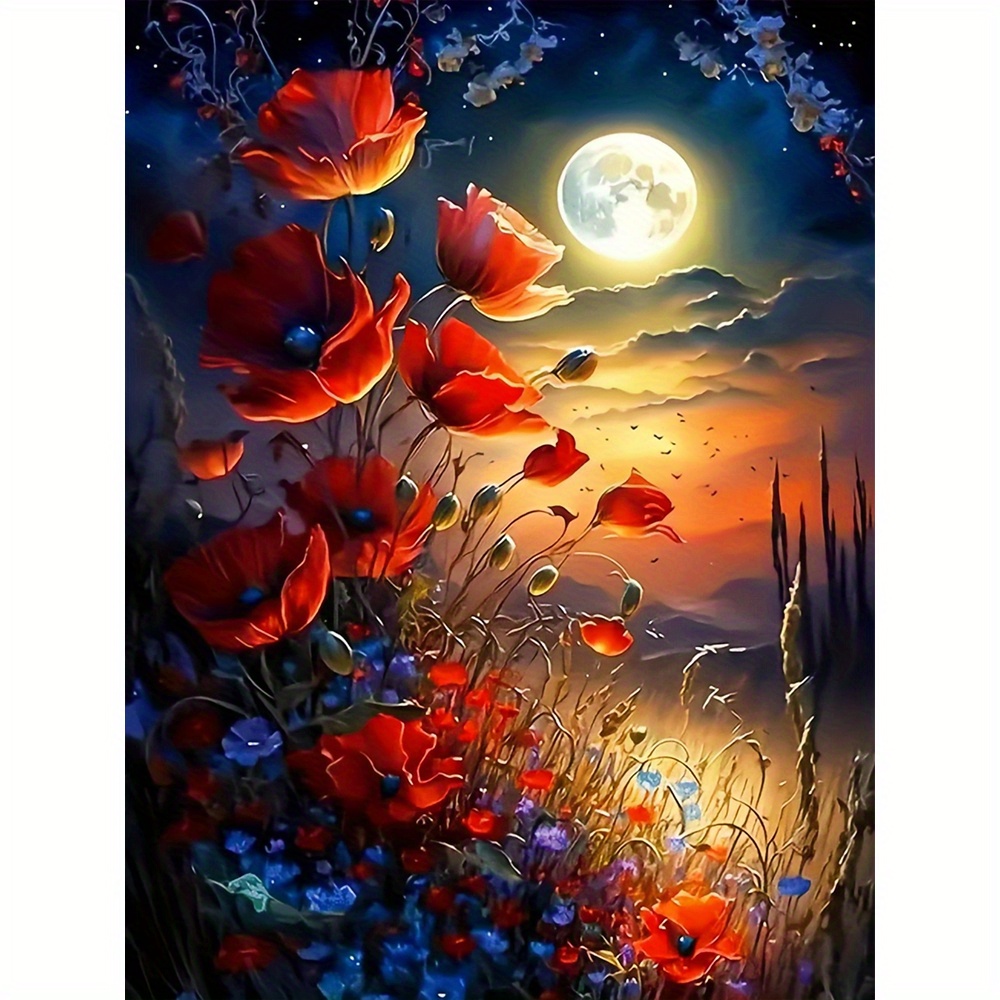 

Kit de Peinture par Numéros DIY - Paysage Floral au Clair de Lune | Toile Pliable 15.7X19.6" | Projet d'Art Décoratif pour la Maison | Ensemble Non Encadré pour Cadeau Créatif