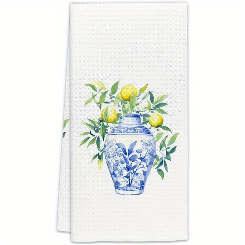 

Contemporary Polyester Blend Dish Towel – Woven Blue And White Porcelain Vase With , Super Soft Kitchen Hand Towel, Machine Washable, Oblong, For Kitchen And Bathroom Decor (18x26 Inches)