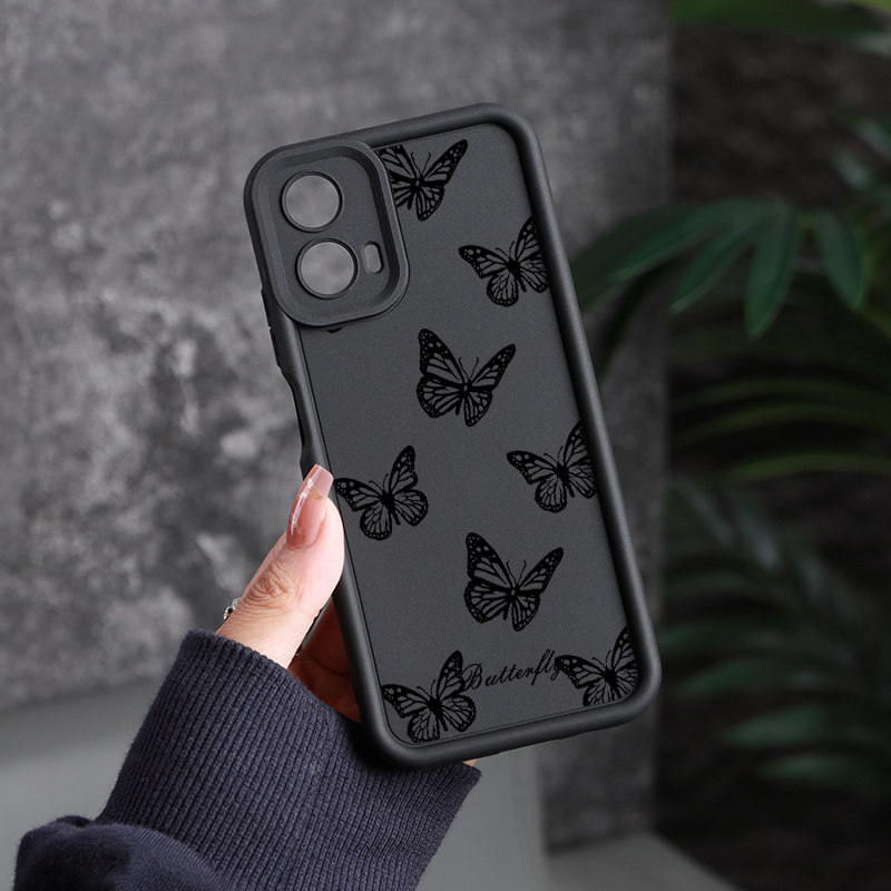 

Butterfly Pattern Silicone Case For Moto G Series - Shockproof Protective Cover With Camera Lens Protection For G53, G30, G10, G20, G14, G22, G34, E13, G04 5g - Black