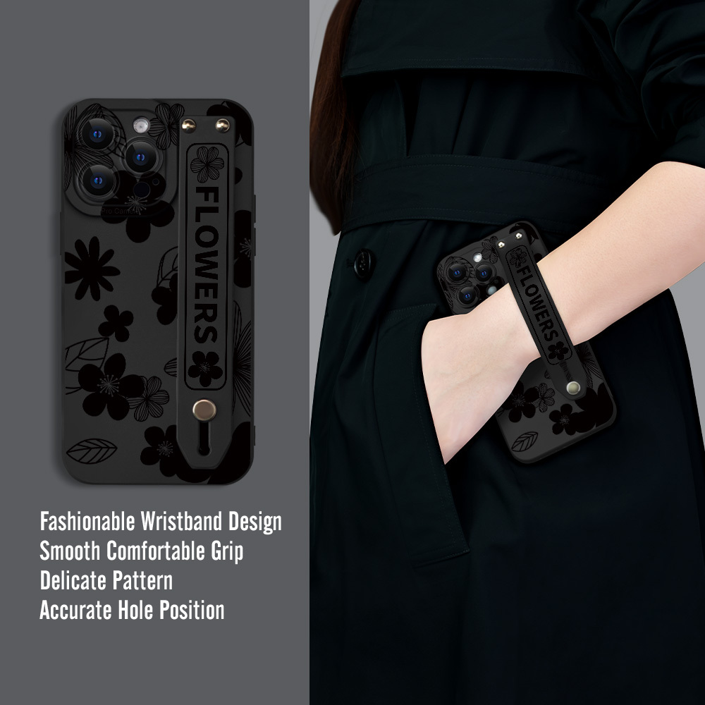 

Floral Wrist Strap Phone Case For Iphone – Shockproof Full-body Protective Tpu Cover With Comfort Grip And Precise Cutouts – Stylish Flower Design For Latest Iphone Models