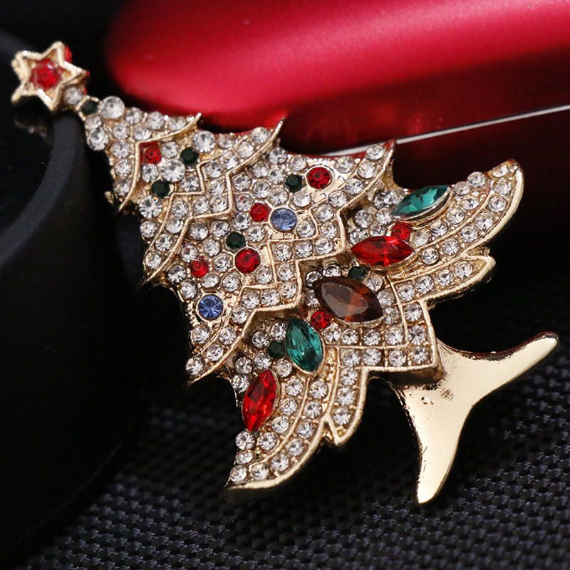 

Festive Rhinestone Christmas Tree Brooch Pin - Women's Romantic Holiday Jewelry Accessory With Sparkling Multi-colored Stones