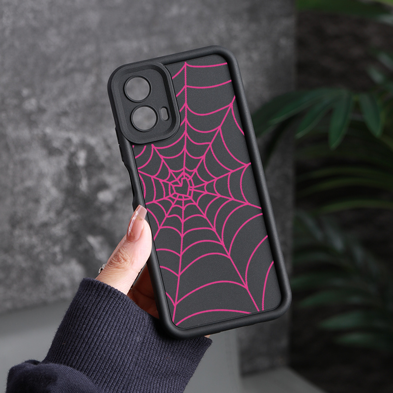 

Spider Web Design Silicone Case For G Series, Shockproof Back Cover With Camera Lens Protection For Moto G53, G30, G10, G20, G14, G22, G34, E13, G04 5g - Black With Pink Spider Graphic