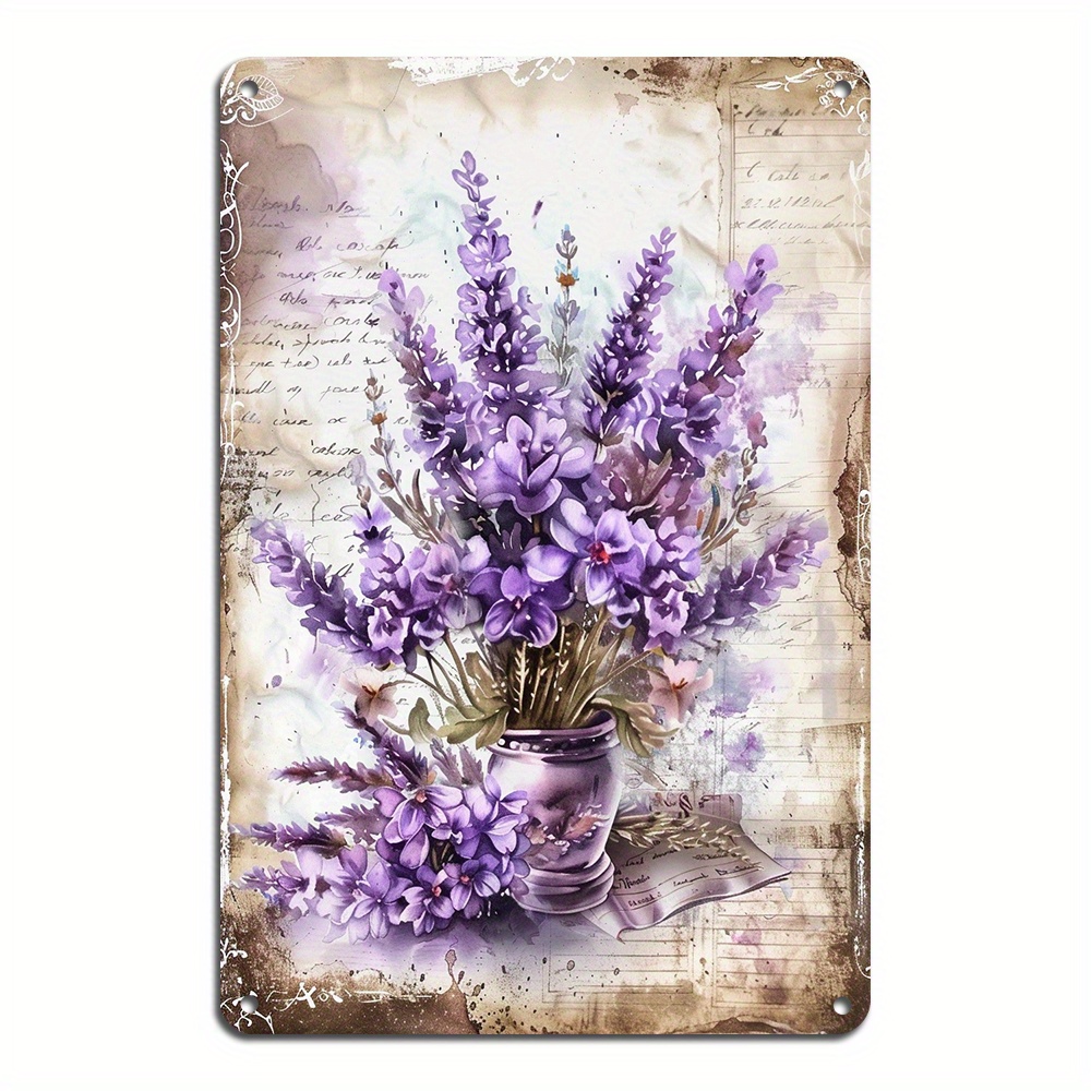 

Aluminum Lavender Tin Sign - Reusable Vintage Floral Decor Plaque For Home & Garden, Pre-drilled Weather-resistant Metal Sign, Suitable For 14+, 1pc (8x12 Inch)